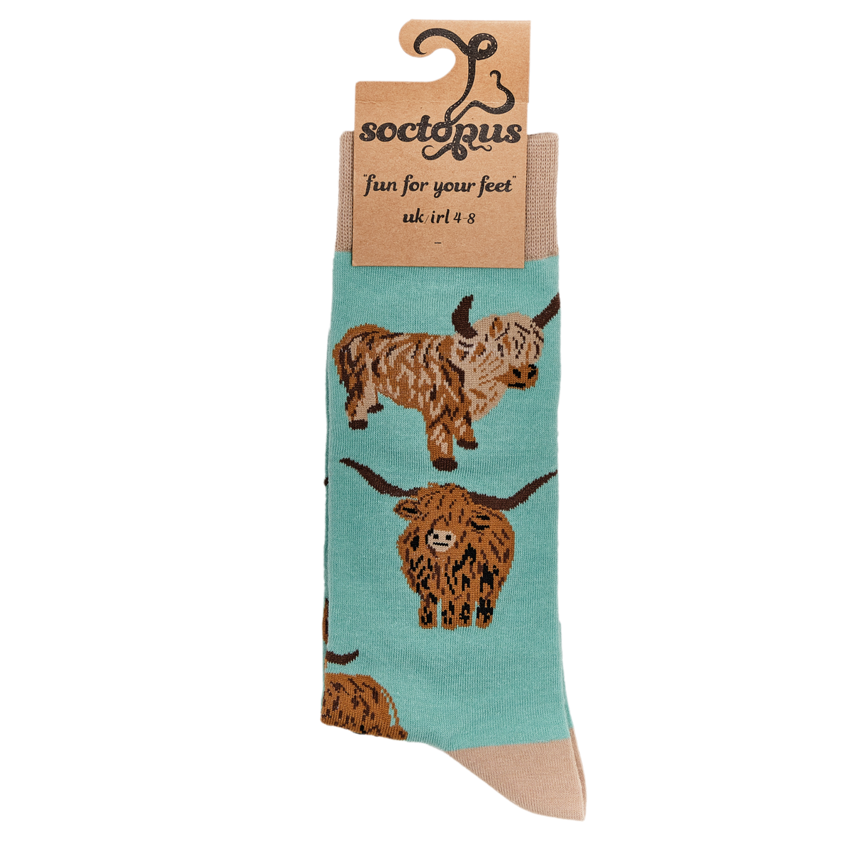 Highland Cow Socks - Och Aye the Moo! (Light Green)