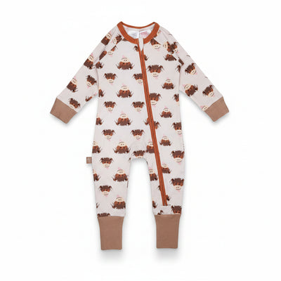 Neutral Hamish Highland Cow Zip-Up Romper