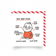 White square new baby card with a labelled diagram of a baby