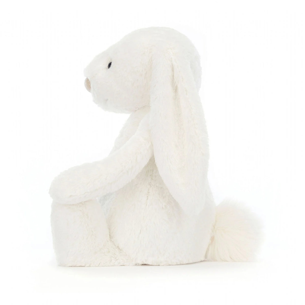 Jellycat Bashful Luxe Bunny Luna with soft white fur in a side position.
