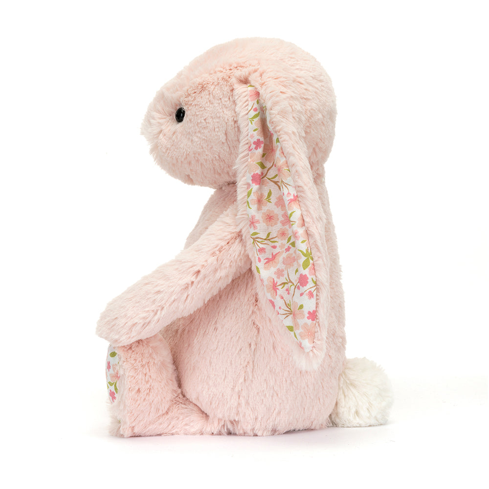 Side view of Jellycat Blossom Blush Bunny ‘Cherry’, showing its adorable profile and petite size.