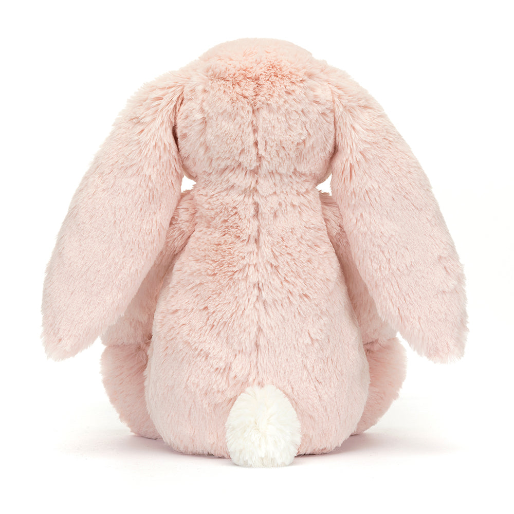 Back view of Jellycat Blossom Blush Bunny ‘Cherry’, featuring its soft fabric and fluffy tail.