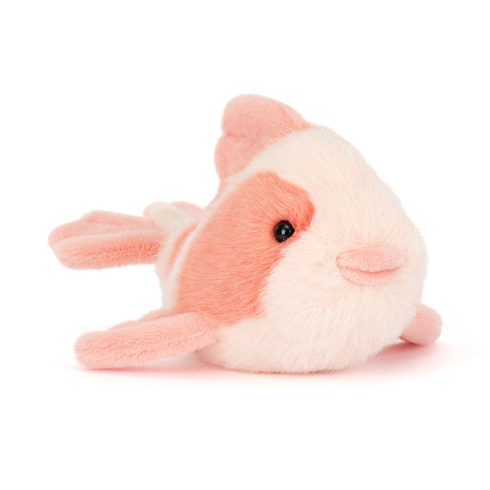 Jellycat Fancy Carp plush in cream and coral, side view on white background
