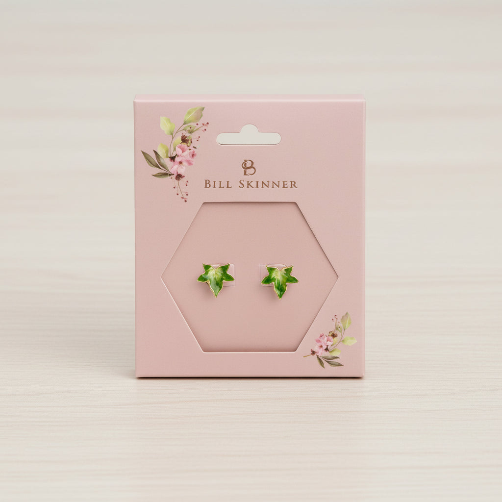 Ivy Stud Earrings in a pink Bill Skinner presentation gift box
