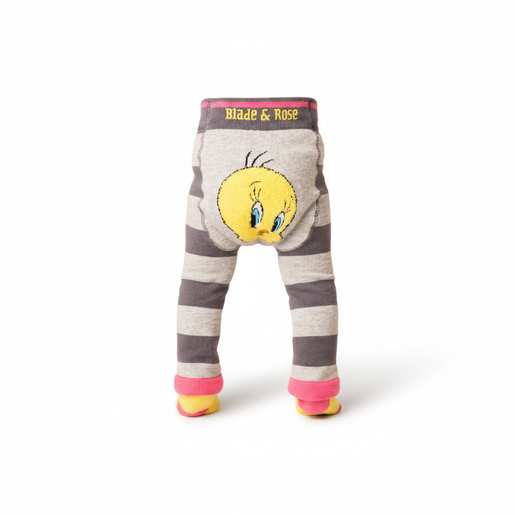 Tweety Bird leggings on standing baby - front view on white background