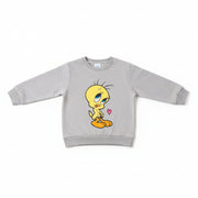Tweety Bird grey cotton top worn by toddler - front view on white background