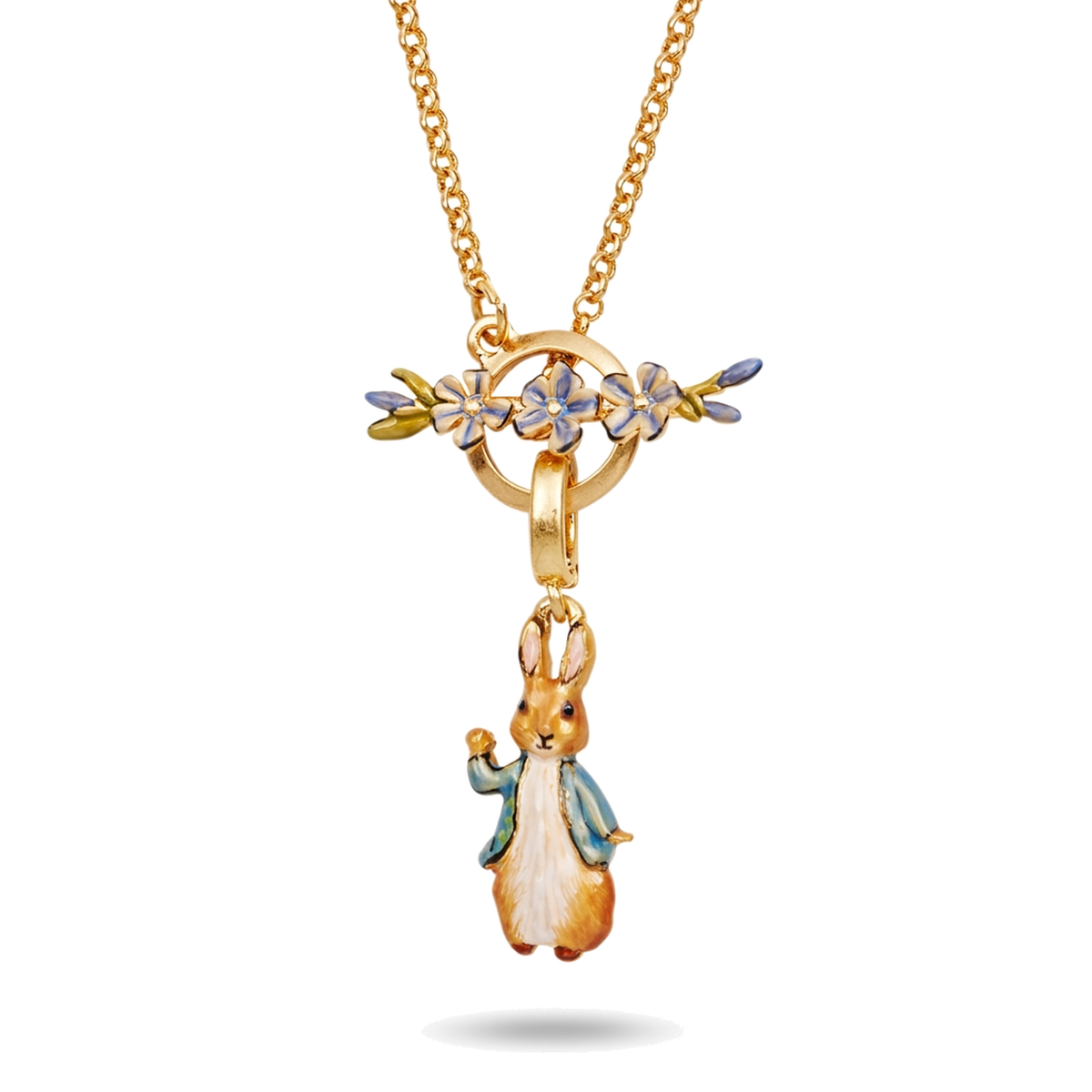Peter Rabbit Forget-Me-Not Toggle Necklace on a pure white background