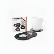 Gift Republic Vinyl Coasters box with record coasters and mug on slate