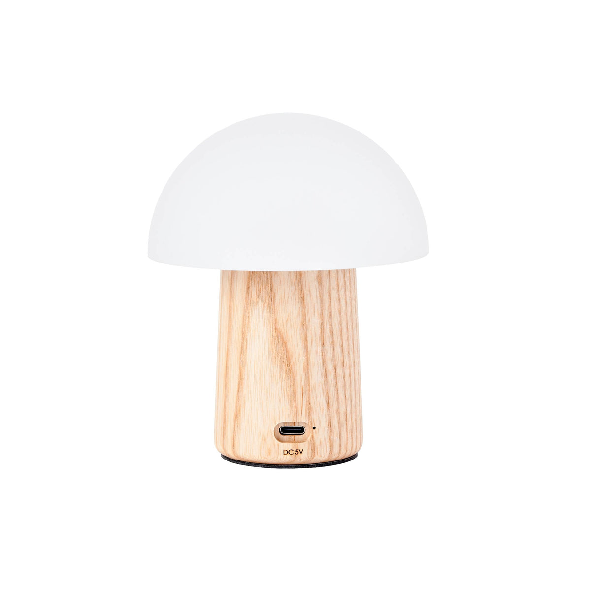 Alice Mushroom Lamp back view showing USB-C charging port on white background