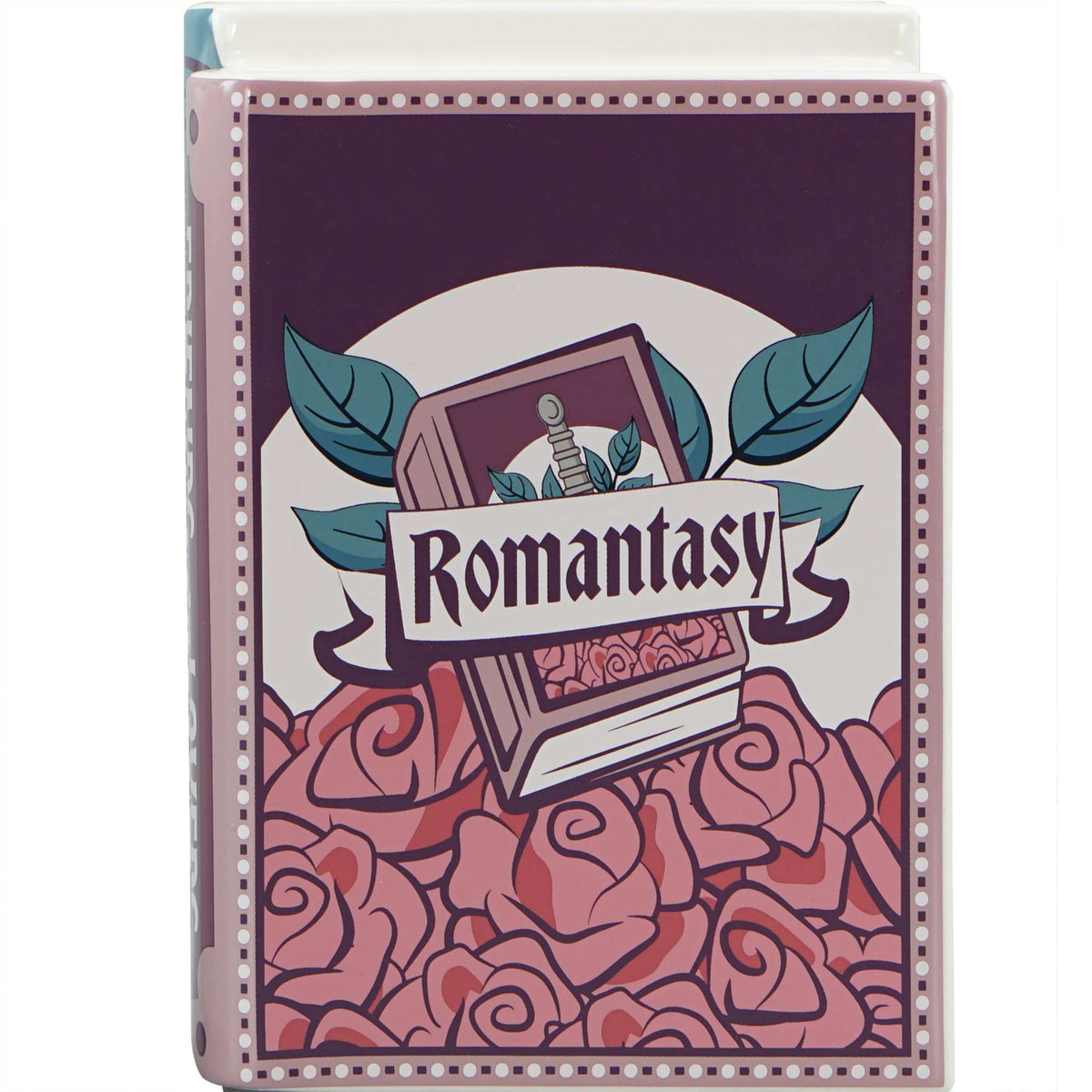 Romantasy gift box artwork with roses and an open book