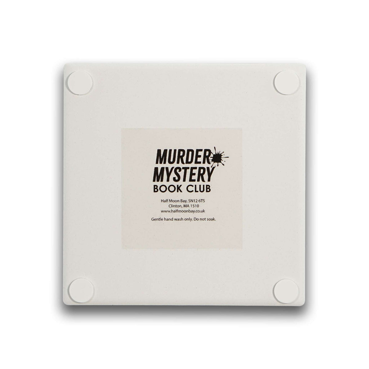 Back of the Solving Crimes coaster showing the feet and label