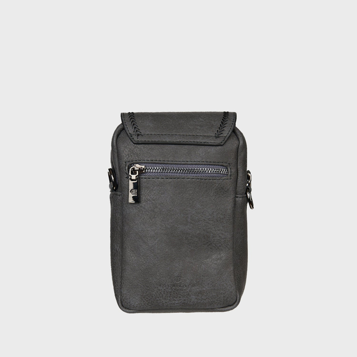 Back of the black Baby Jura crossbody in plain vegan leather