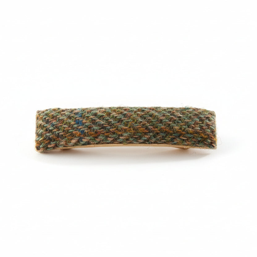 Chestnut herringbone Harris Tweed barrette clip on white background