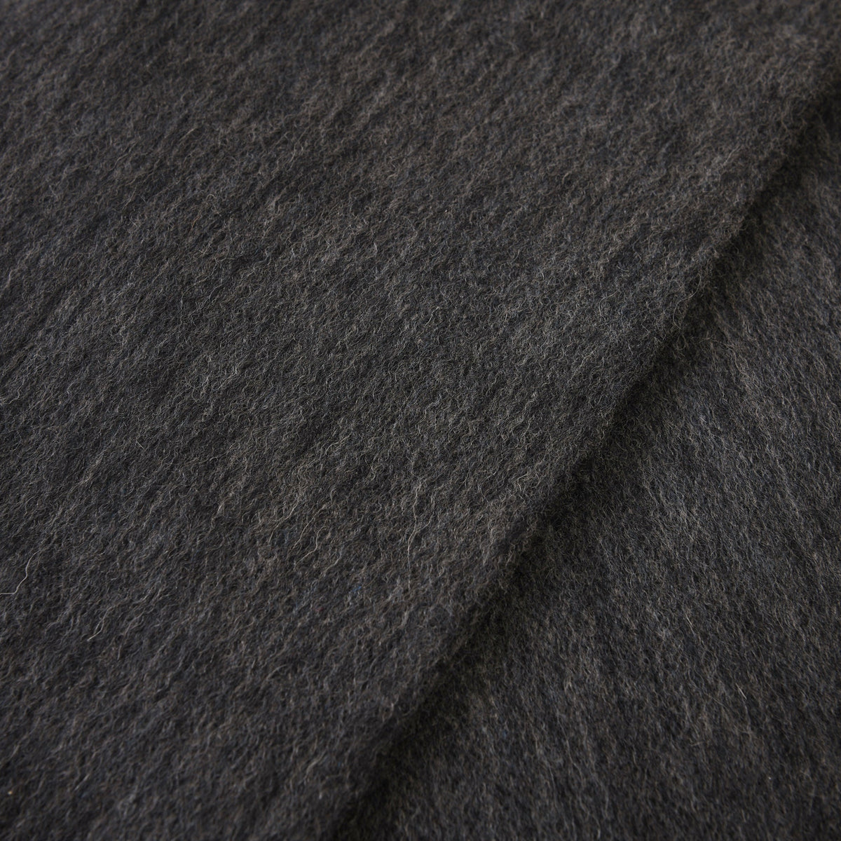 Close-up of the herringbone weave on the black and grey lambswool scarf