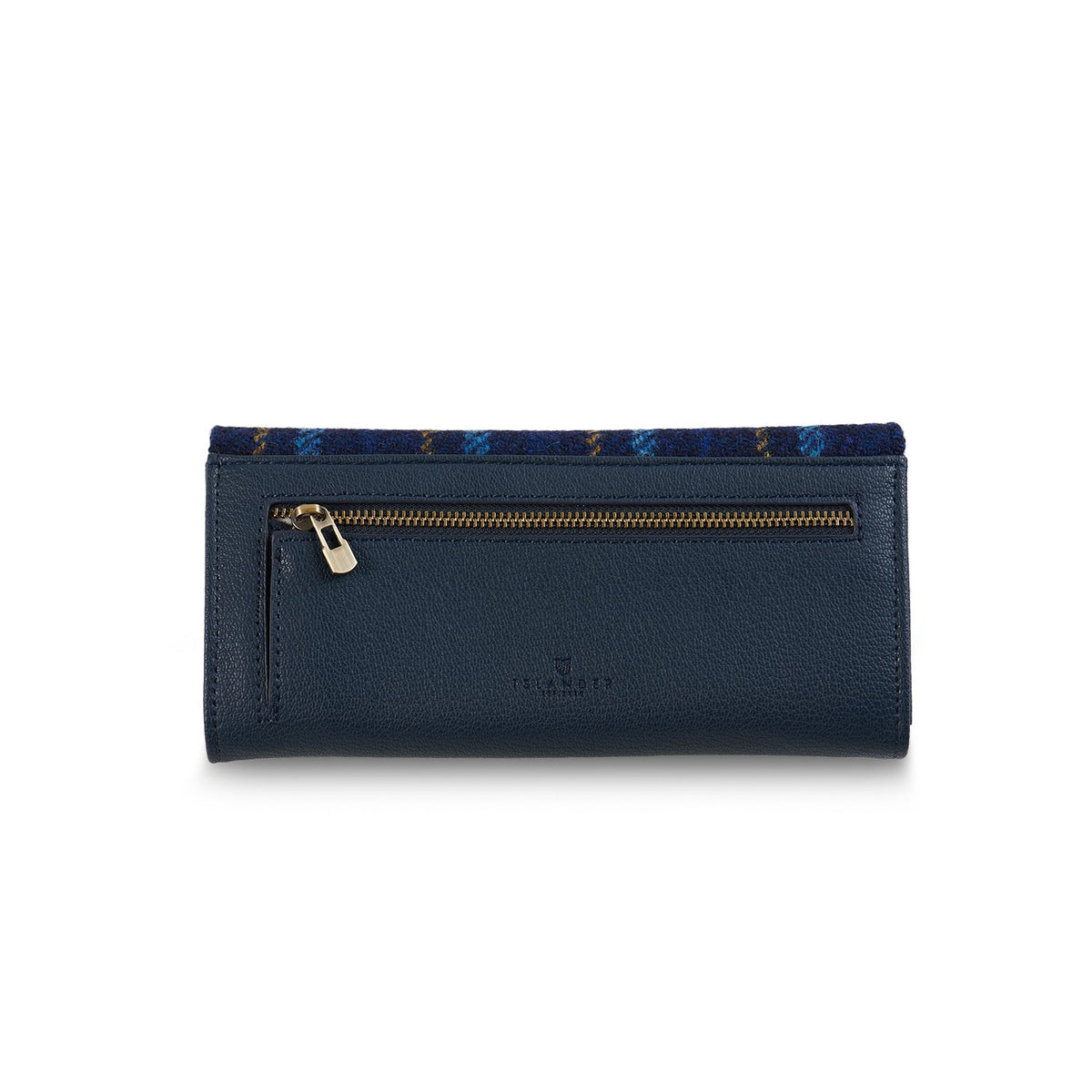Back of the navy clasp purse showing the zipped coin pocket