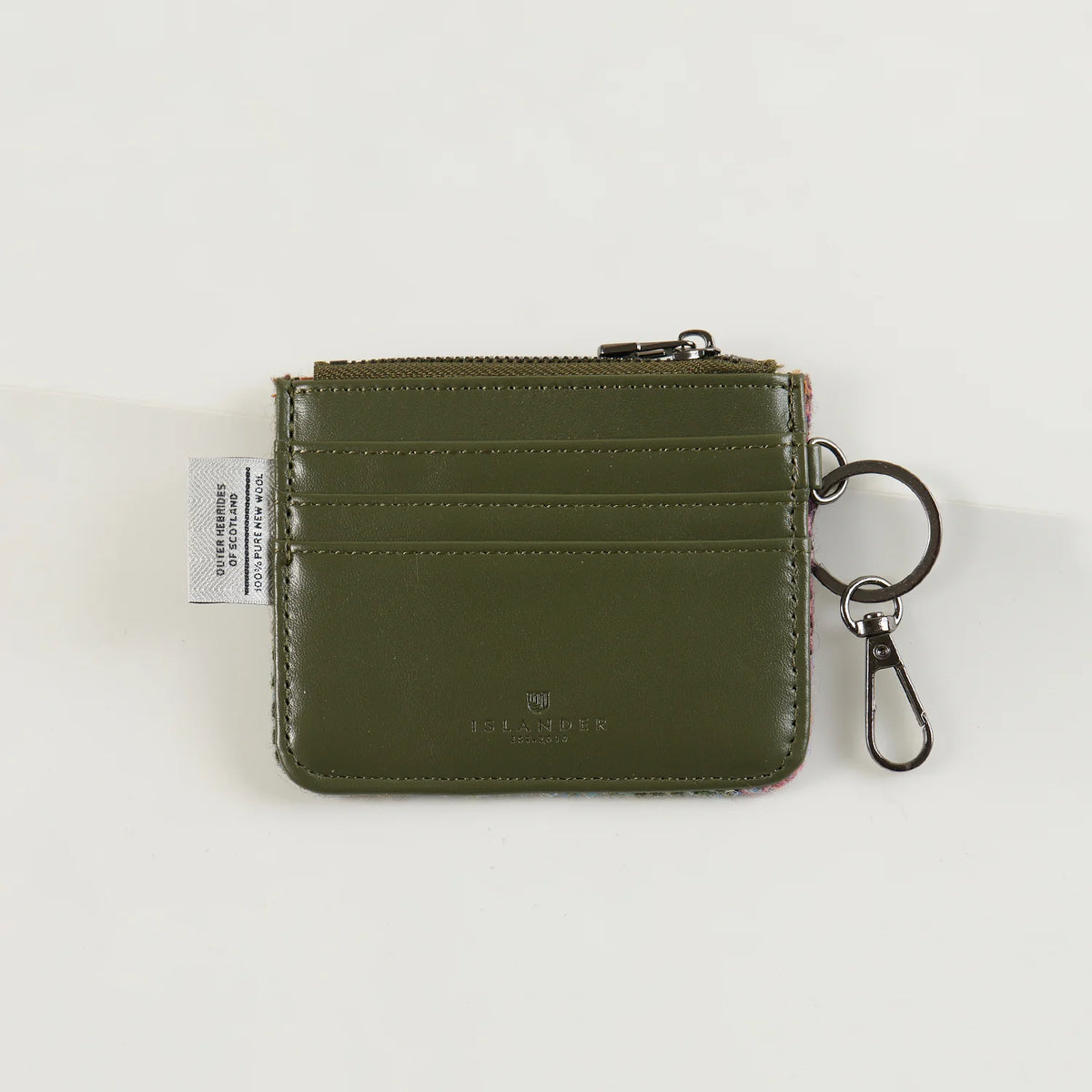 green back of harris tweed card wallet.