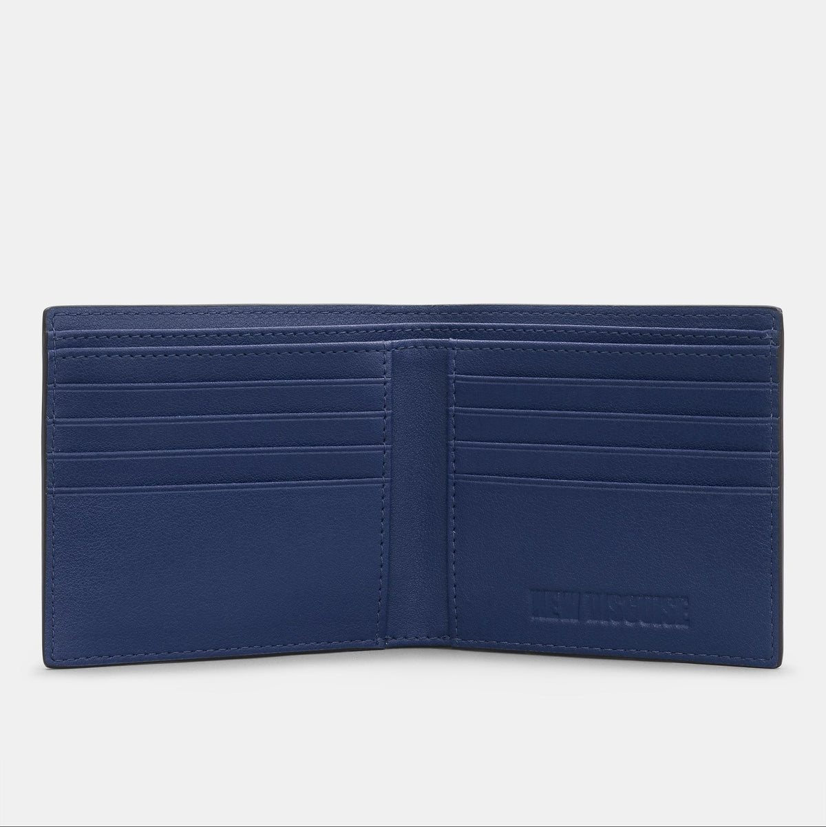 Highland cow wallet in navy vegan leather, opened out