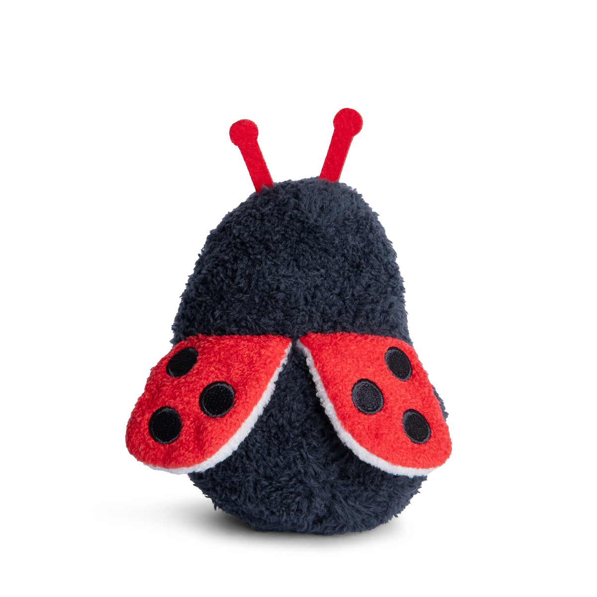 Beetle Ricespud plush toy back view showing red spotted ladybird wings