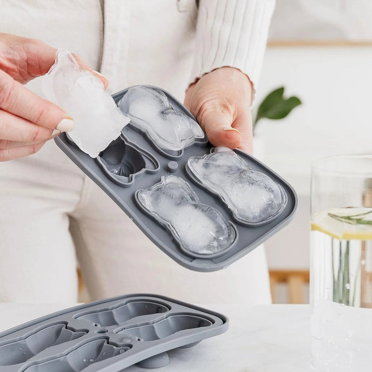 Dog-shaped ice cubes ready to serve in drinks