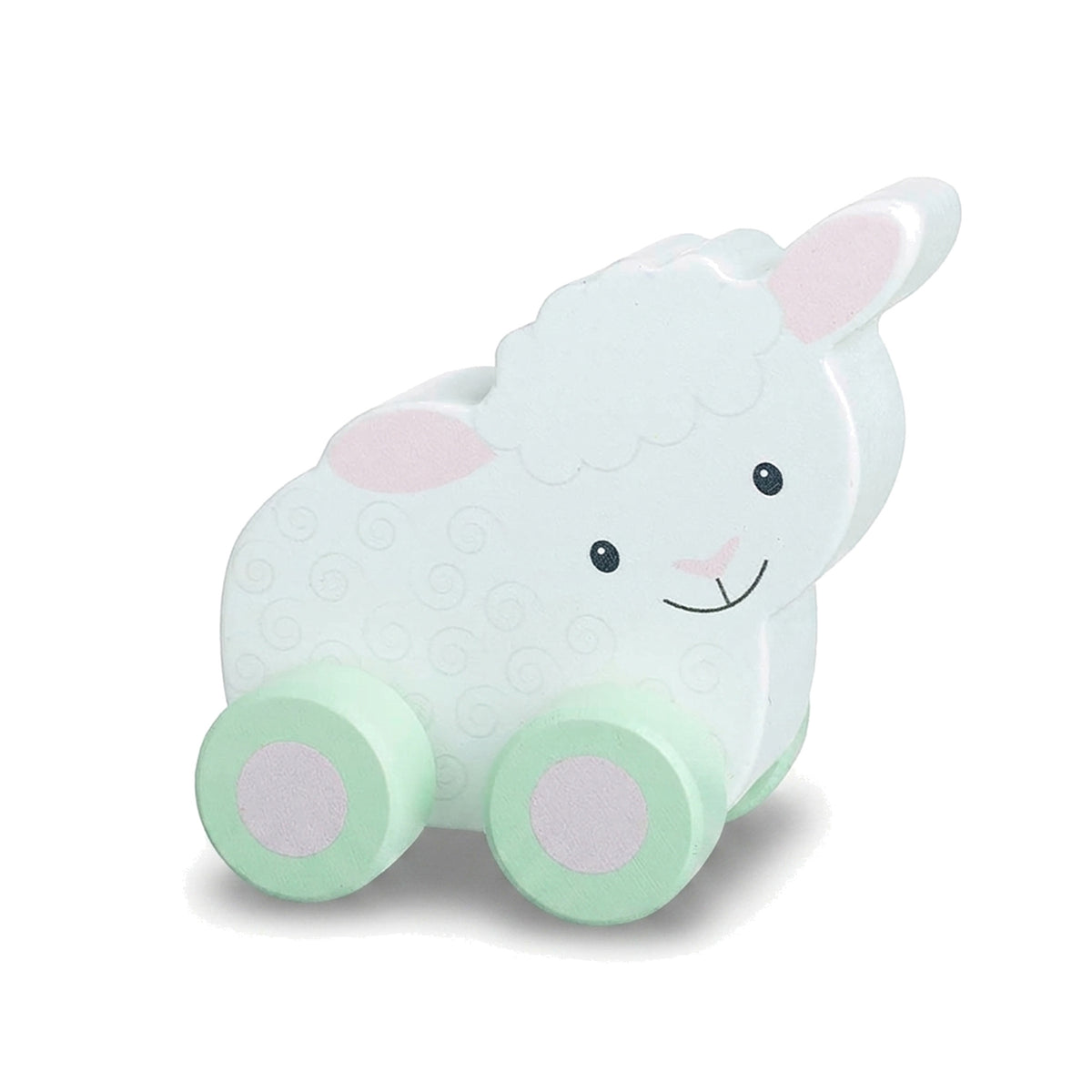 Sheep wooden push toy on a pure white background