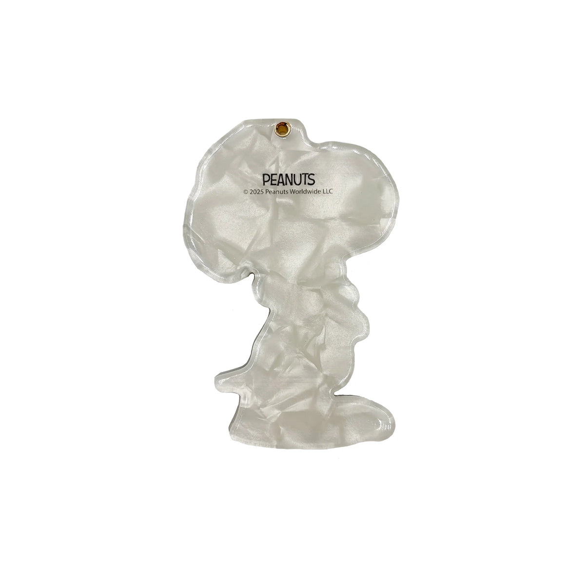 Peanuts compact mirror back view showing acetate texture.