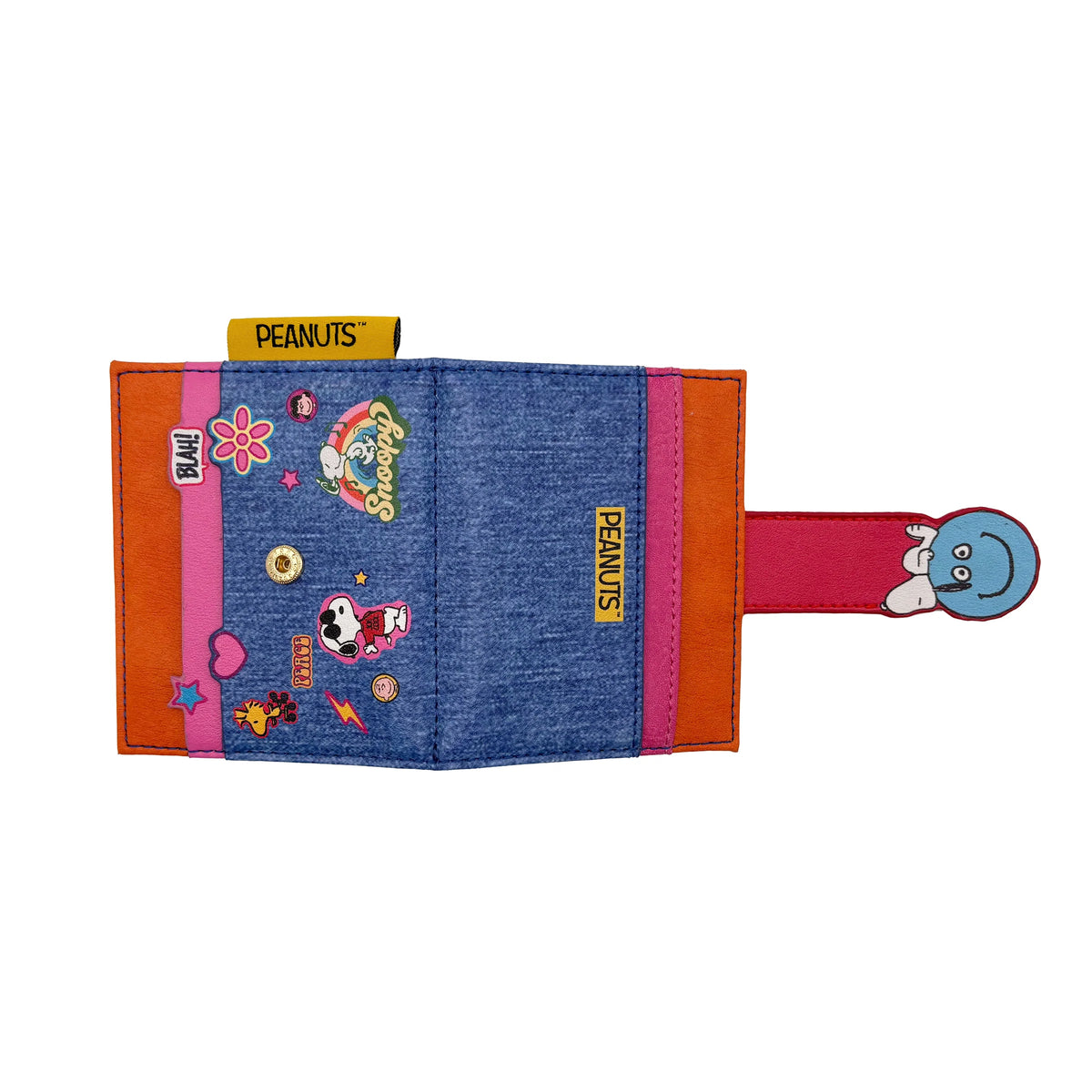 Snoopy patch foldover wallet open view