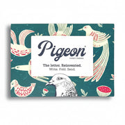 Fig and Feather Pigeons pack front with teal bird and fig botanical design