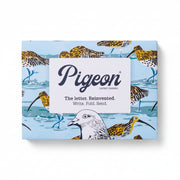 Hebridean Pigeons pack front with wading bird illustration on light blue background