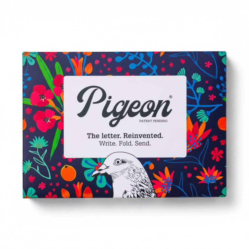 Midnight Garden Pigeons pack front with jewel-tone florals on navy background