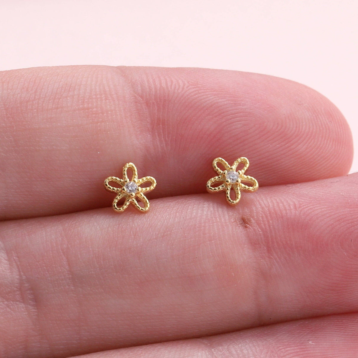 Silver and gold blossom flower earrings, another view