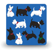 Navy coaster with black and white Scottie dogs in collars