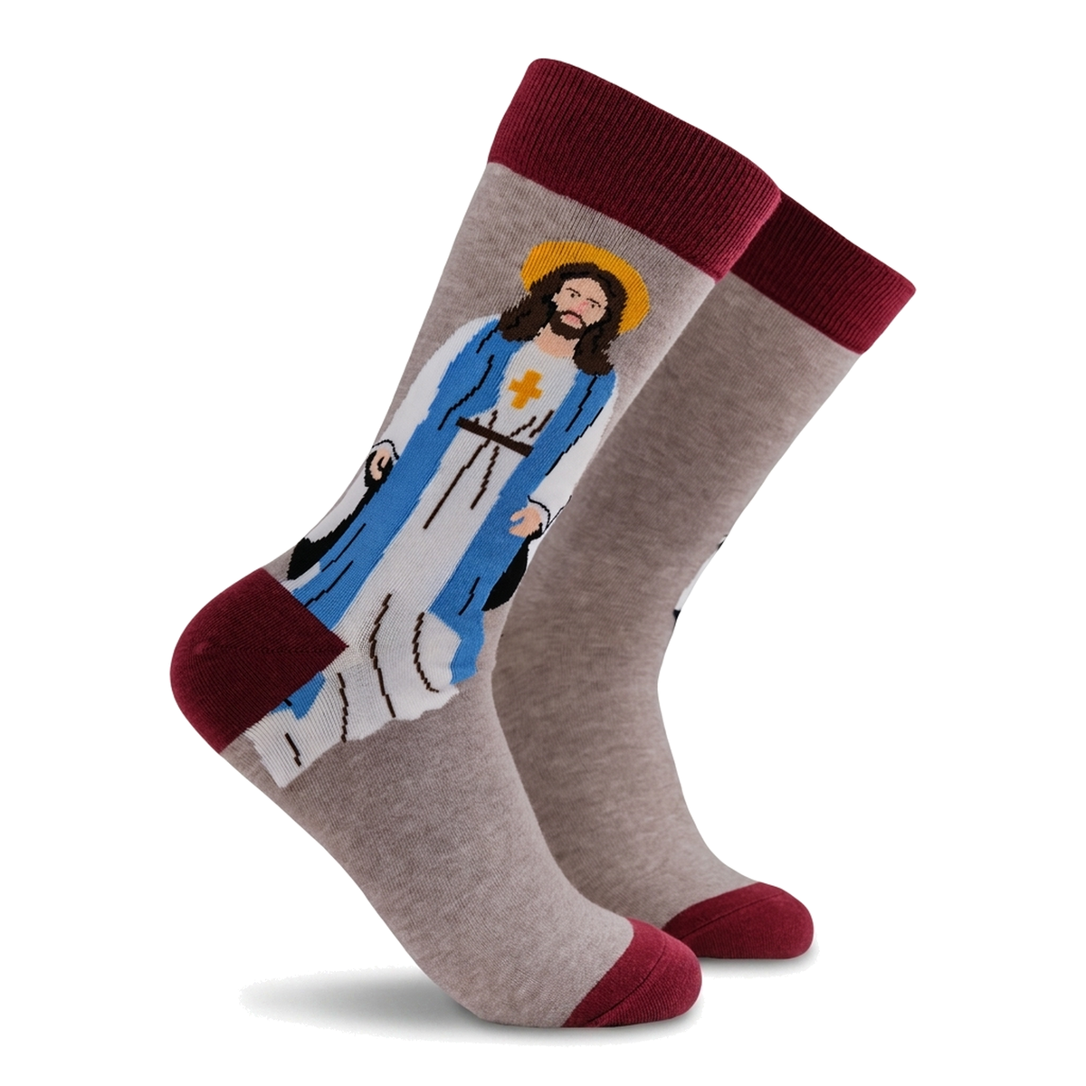 Jesus Sunday socks in grey marl on a pure white background