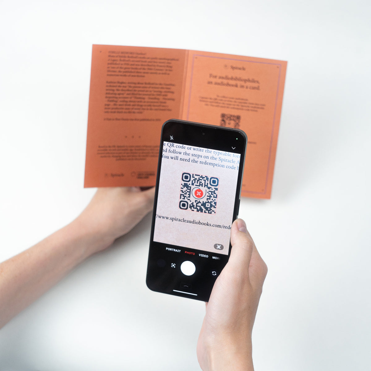 Inside of a Spiracle audiobook card showing the QR code and space for a handwritten message