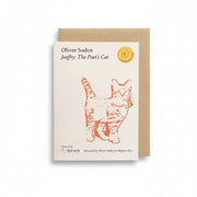 Jeoffry: The Poet's Cat Audiobook in a Card, cream card with an orange line drawing of a cat and kraft envelope