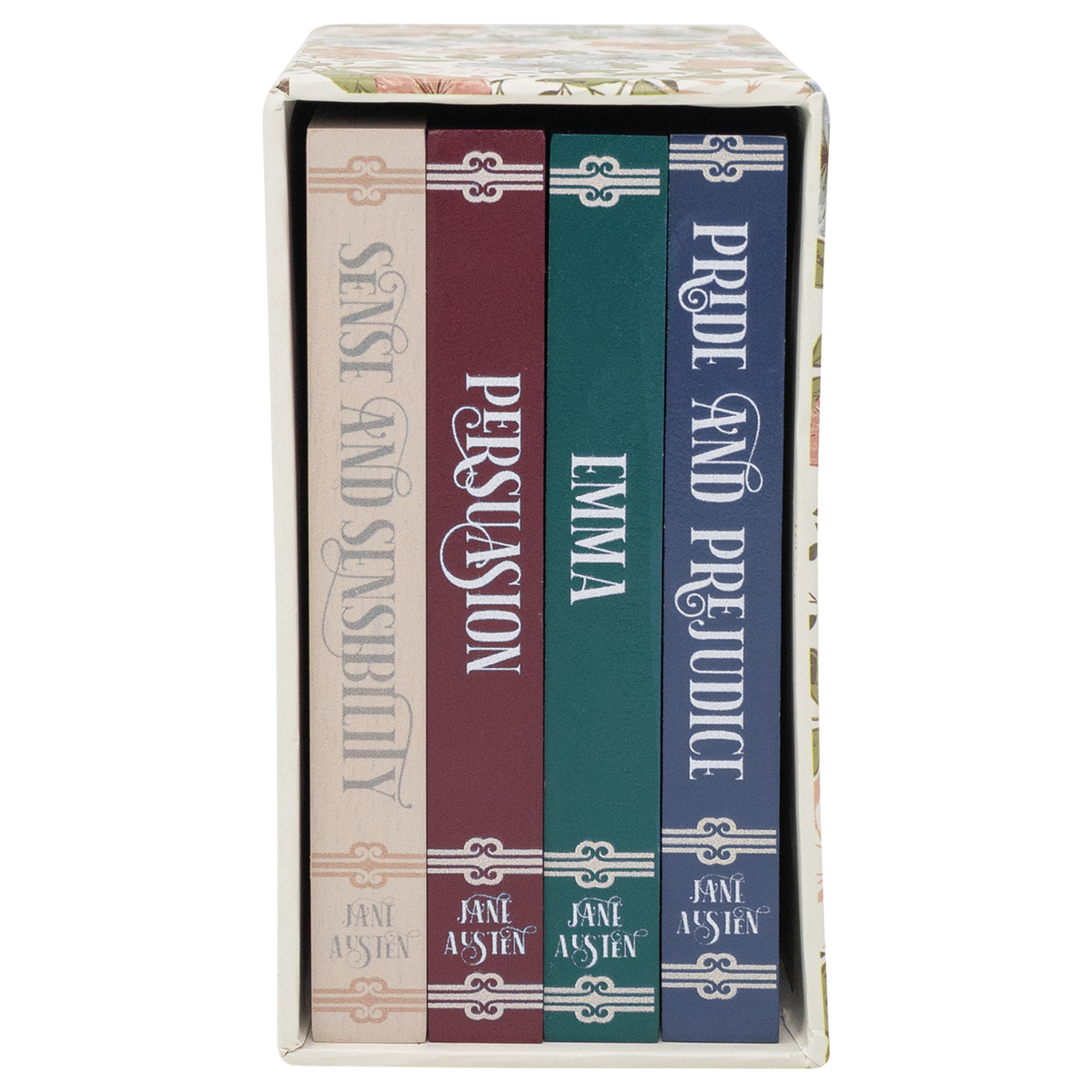 Coaster set arranged in a storage box like a row of books