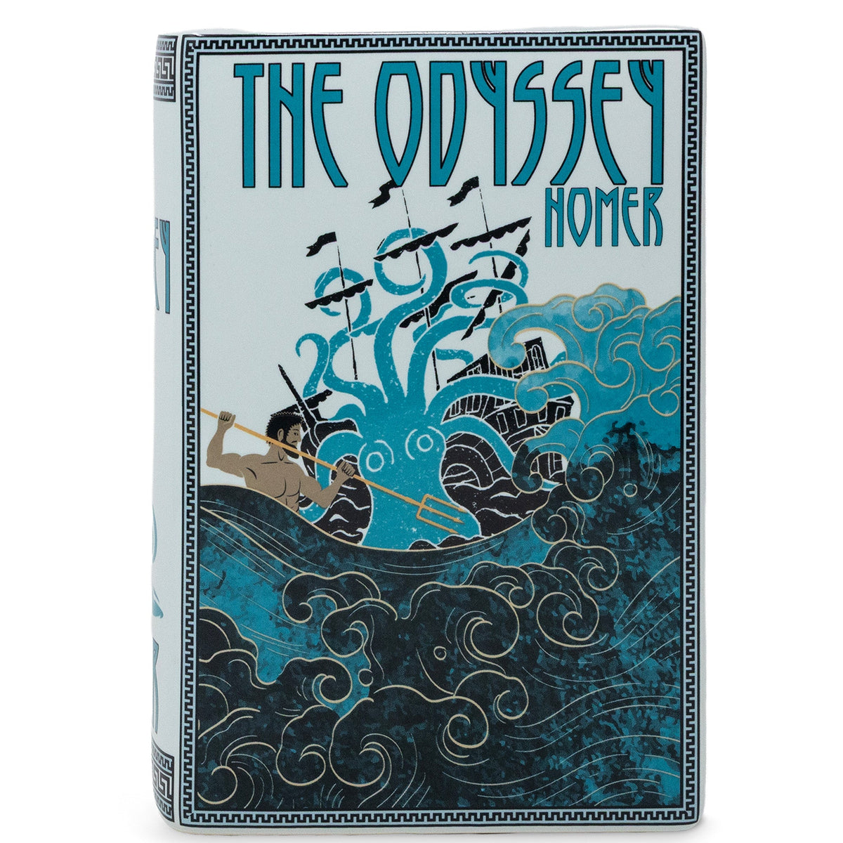 Odyssey book vase cover showing Odysseus and the Cyclops illustration