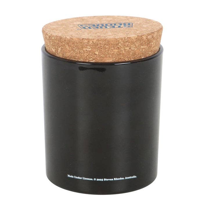 Back view of black candle jar showing base details